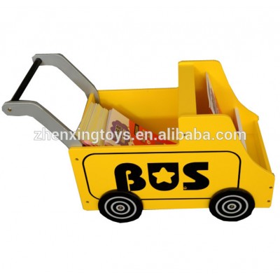 Yellow bus wooden pushcart and hand trolley