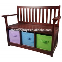 Brown wooden bench with storage box,wooden bench with back for kids